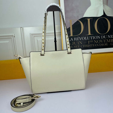 Lychee Grain Leather Rivet Triangle Lock Tote Bag Elegant Urban Style