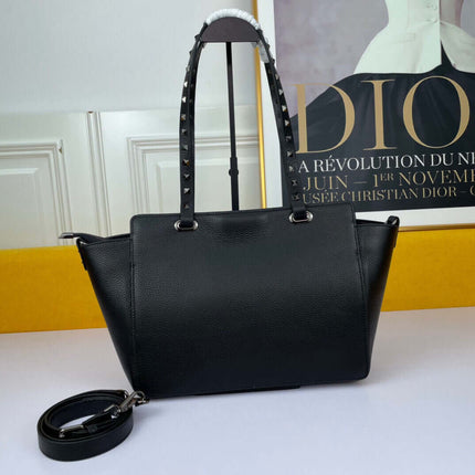 Lychee Grain Leather Rivet Triangle Lock Tote Bag Sophisticated Tote Style