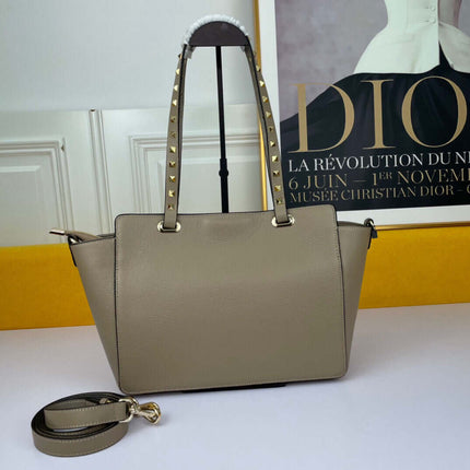 Lychee Grain Leather Rivet Triangle Lock Tote Bag Comfortable Shoulder Carry