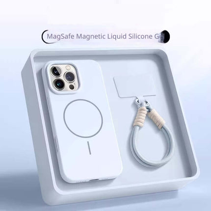 Drop-Proof Lanyard Magnetic Liquid Silicone Phone Case with MagSafe and holder.