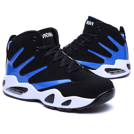 Men Air Cushion Wear-Resistant Basketball Sneakers in black and blue design, ideal for performance and style on the court.