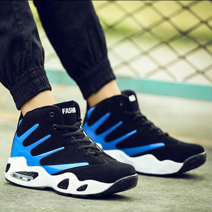 Men Air Cushion Wear-Resistant Basketball Sneakers in black and blue design.