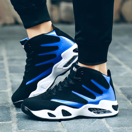 Men Air Cushion Wear-Resistant Basketball Sneakers in black and blue design, ideal for performance on the court.