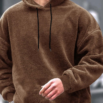 Men Casual Coral Fleece Hooded Sweatshirt Jacket front view