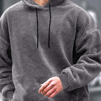 Men Casual Coral Fleece Hooded Sweatshirt Jacket back view