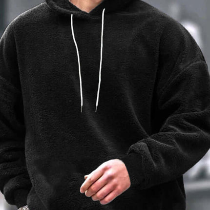 Men Casual Coral Fleece Hooded Sweatshirt Jacket side profile