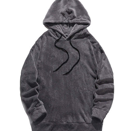 Men Casual Coral Fleece Hooded Sweatshirt Jacket hood detail