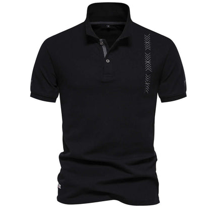 Men Casual Embroidered Breathable Short Sleeve Polo rich deep black 100 percent pure cotton lifestyle luxury shirt