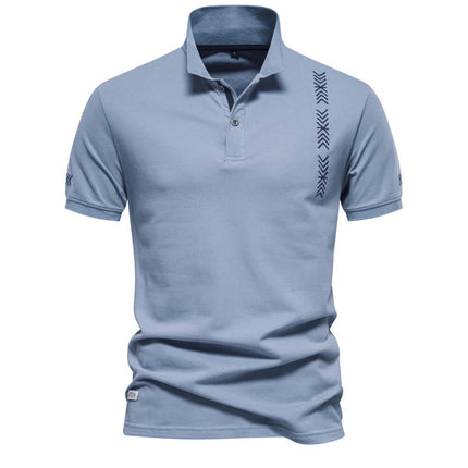 Men Casual Embroidered Breathable Short Sleeve Polo vibrant rich blue masculine fit sport casual polo design