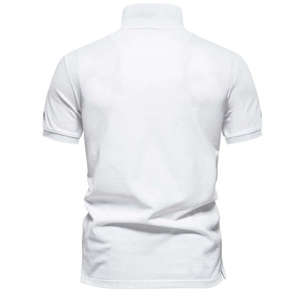 Men Casual Embroidered Breathable Short Sleeve Polo sweat resistant ventilation weave knit texture structure detail