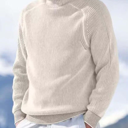 Men High Collar Casual Long Sleeve Knitted Top front view
