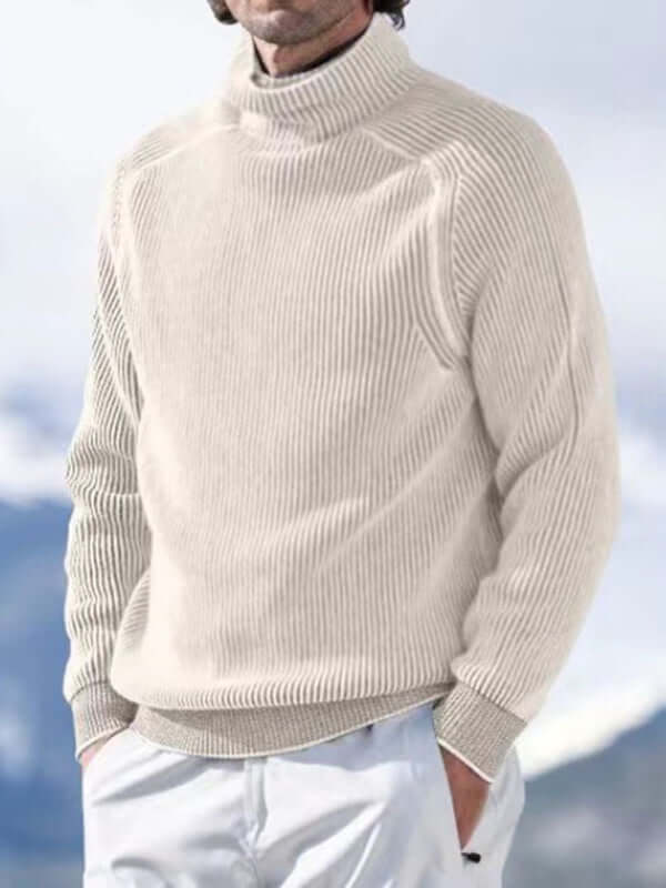 Men High Collar Casual Long Sleeve Knitted Top front view