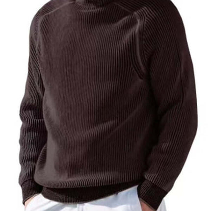 Men High Collar Casual Long Sleeve Knitted Top close up fabric texture