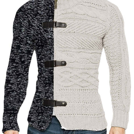 Men High Neck Knit Cardigan Sweater front view