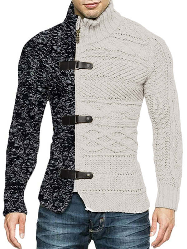 Men High Neck Knit Cardigan Sweater front view