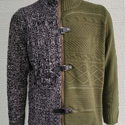 Men High Neck Knit Cardigan Sweater solid pattern