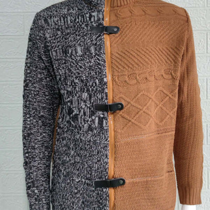 Men High Neck Knit Cardigan Sweater layered look