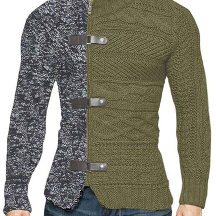 Men High Neck Knit Cardigan Sweater back view