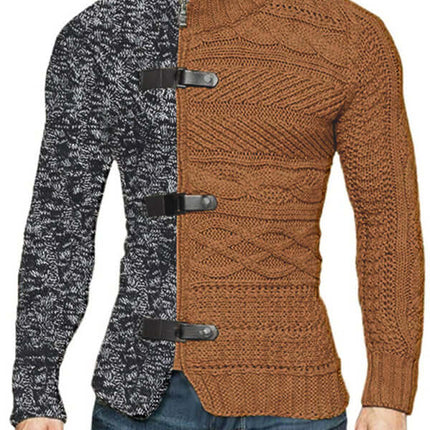 Men High Neck Knit Cardigan Sweater high neck detail