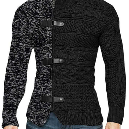 Men High Neck Knit Cardigan Sweater buckle design