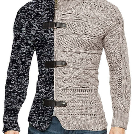 Men High Neck Knit Cardigan Sweater knit texture