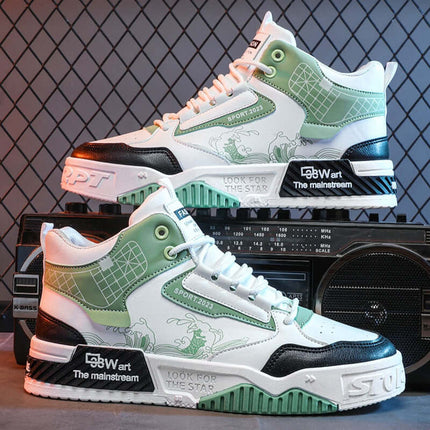 Men High Top Trendy Board Shoes Easy Wear Sports Sneakers white blue design