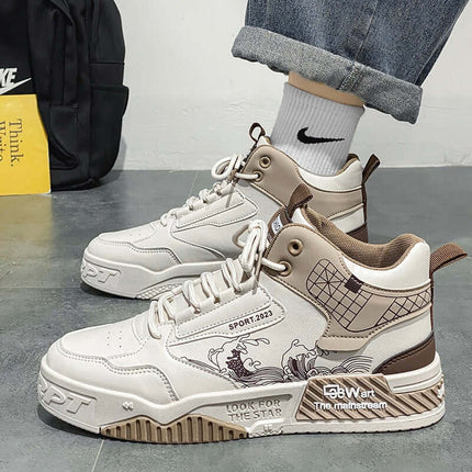 Men High Top Trendy Board Shoes Easy Wear Sports Sneakers artificial PU upper