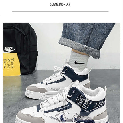 Men High Top Trendy Board Shoes Easy Wear Sports Sneakers sewing thread detail