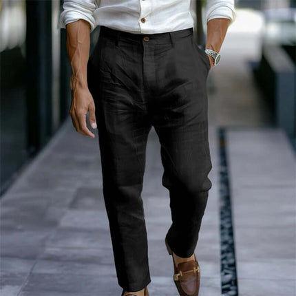 Men Linen Trousers Solid Casual Pants size M 88cm waist.