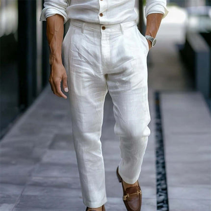Men Linen Trousers Solid Casual Pants 100 percent linen fabric.