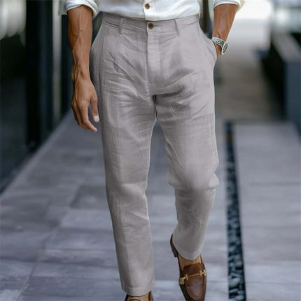Men Linen Trousers Solid Casual Pants white outdoor clothing for men.
