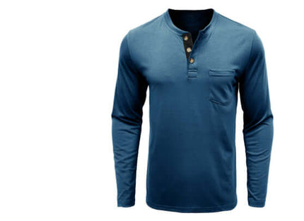 Men Long Sleeve Round Neck T-Shirt Casual Pullover Top rich solid color palette options including grey, green, black, and khaki.