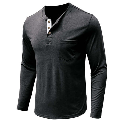 Men Long Sleeve Round Neck T-Shirt Casual Pullover Top soft premium texture knit out of 65% breathable cotton fabric components.
