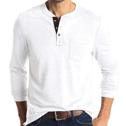 Men Long Sleeve Round Neck T-Shirt Casual Pullover Top seamless collarless round neckline design optimizing daily neck movement.