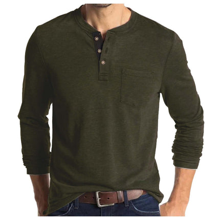 Men Long Sleeve Round Neck T-Shirt Casual Pullover Top size XL aligning to a 122cm bust volume and 51cm shoulder base.