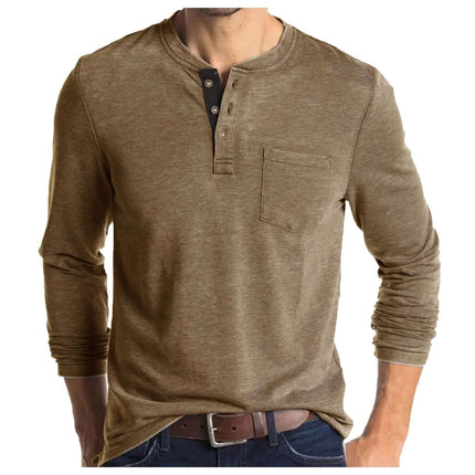Men Long Sleeve Round Neck T-Shirt Casual Pullover Top size XL configured with 64cm sleeve draping and 78.5cm length.
