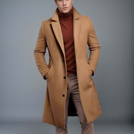Men Mid Length Trench Coat woolen fabric winter jacket.