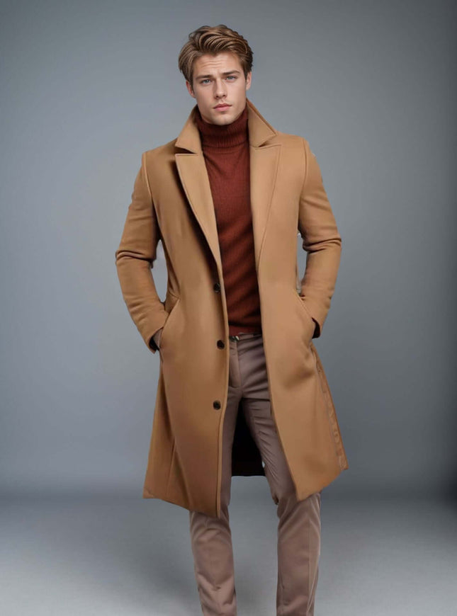 Men Mid Length Trench Coat woolen fabric winter jacket.