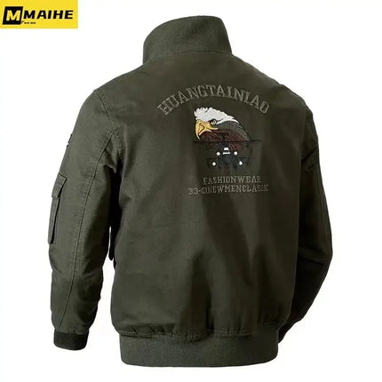 Men Military Embroidered Bomber Jacket Stand Collar side profile