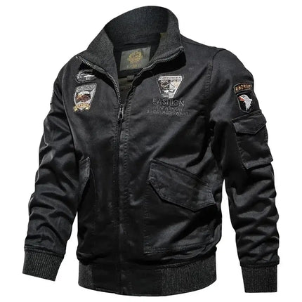 Men Military Embroidered Bomber Jacket Stand Collar casual streetwear outfit