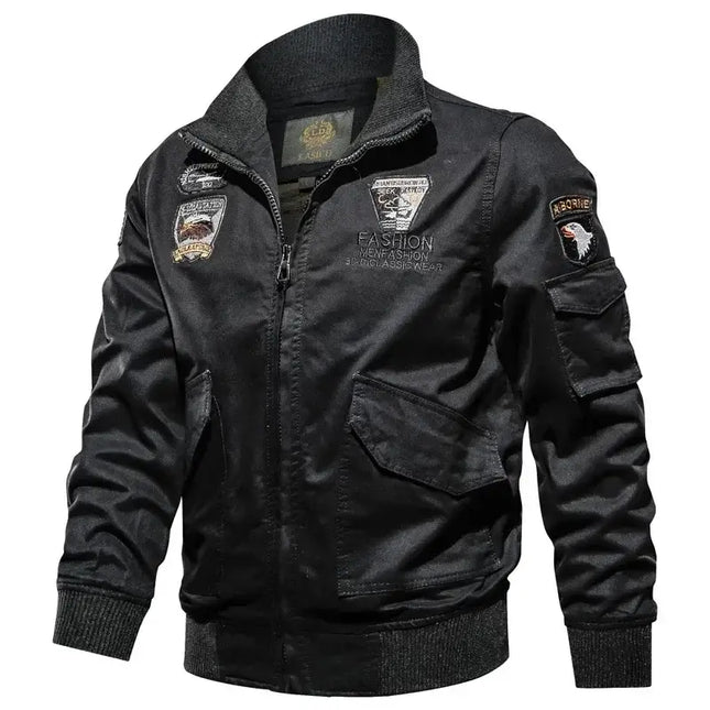 Men Military Embroidered Bomber Jacket Stand Collar casual streetwear outfit