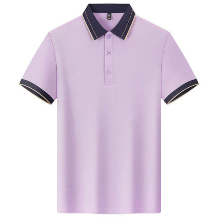 Men Polo Shirt Lapel Collar Short Sleeve Uniform Top digital sizing guide outlining length, bust, and shoulder lines