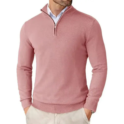 Men Slim Fit Quarter Zip Lightweight Knit Sweater layered under jacket
