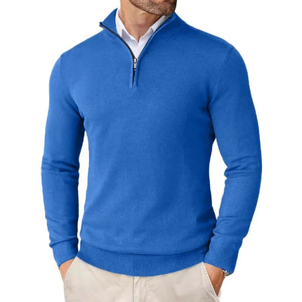 Men Slim Fit Quarter Zip Lightweight Knit Sweater slim fit silhouette