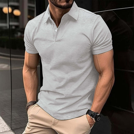 Men Solid Color Summer Short Sleeve Polo Shirt versatile melange light gray tone showing off the premium fabric finish