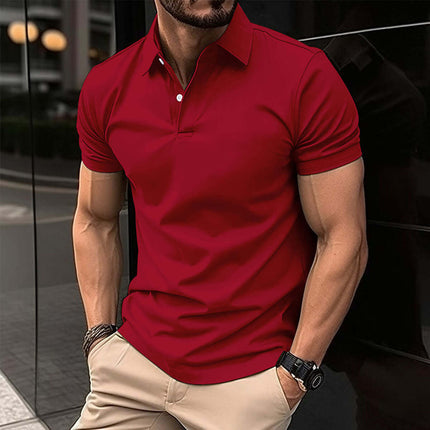 Men Solid Color Summer Short Sleeve Polo Shirt comfortable regular version sleeve cuff alignment built for unhindered motion