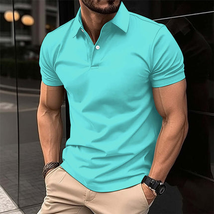 Men Solid Color Summer Short Sleeve Polo Shirt clean double-stitched base hem border proving excellent garment construction