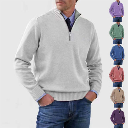 Men Stand Collar Zipper Sweater Winter Warm Knitted Top size chart M to 5XL.