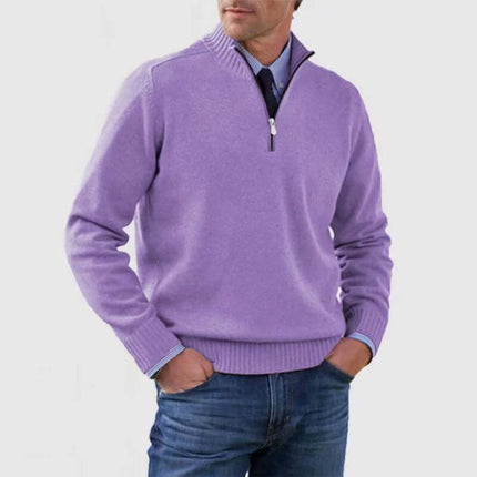 Men Stand Collar Zipper Sweater Winter Warm Knitted Top premium acrylic fiber.