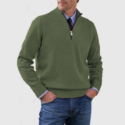 Men Stand Collar Zipper Sweater Winter Warm Knitted Top white knitted pullover.